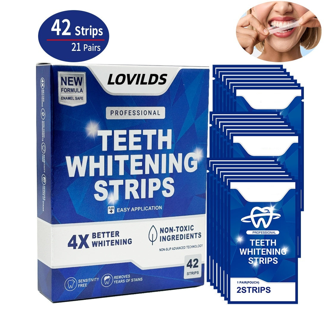 Professional Teeth Whitening Strips - Pack of 42 Strip Safe for Enamel - Non Sensitive Teeth Whitening